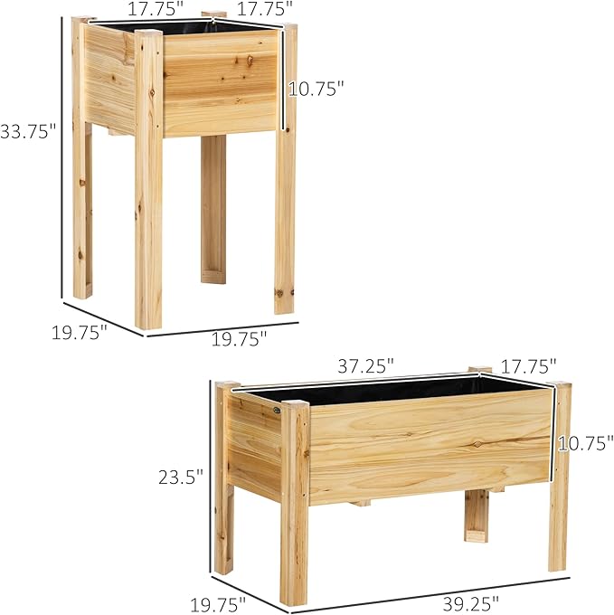 Outsunny Raised Garden Bed Set of 3 Wooden Elevated Planter Box with Legs and Bed Liner for Backyard and Patio to Grow Vegetables Herbs and Flowers Natural