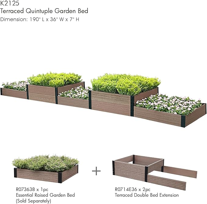 Everbloom Modular 36” Terraced Double Bed Extension (Only Used Raised Garden Bed R073638 R143638 or R0714D36)-Unlimited Possibilities for A Premium Garden Bed