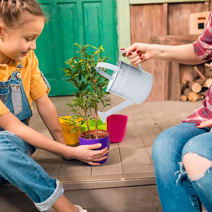 Small Metal Watering Can Set Pink 1.2L and 0.23L Garden Cans with Long Spout Indoor Outdoor Plant Care (White)