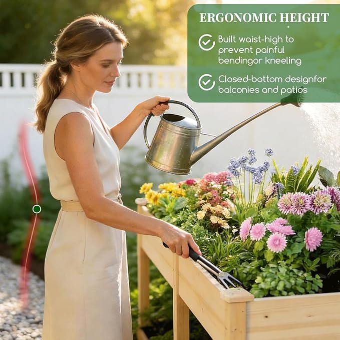 Wood Raised Garden Bed 72x24x30in Elevated Wooden Planter Box with Legs Standing Growing Bed for Backyard Patio Balcony with Bed Liner 200 Pound Capacity