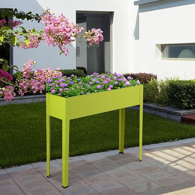 Giantex Raised Garden Bed Elevated Planter Metal Plant Box with Legs Standing Garden StandDrainage Holes Vegetables &amp Flowers Growing Container for Indoor and Outdoor Use (40''L x13W'' x 31.5