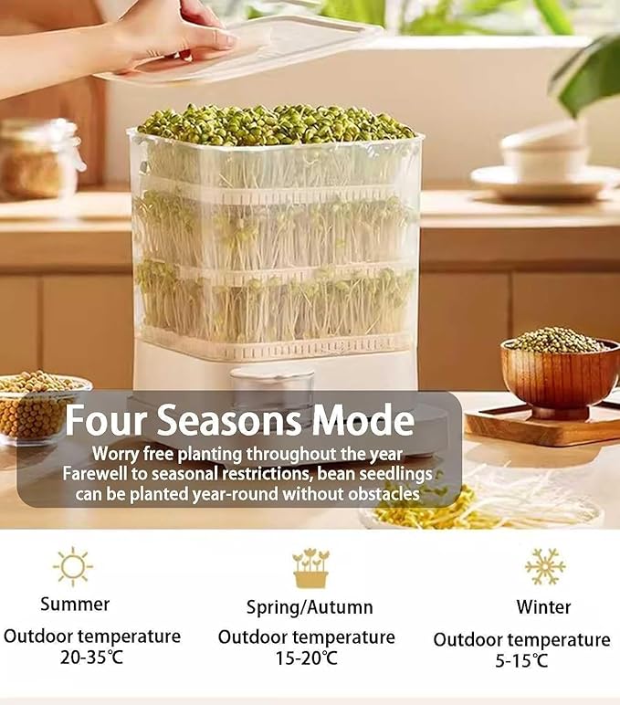 Automatic Smart Bean Sprout Machine 3 Layers Multifunction Bean Sprouts Machine Large Capacity Water-Circulation Sprayes Seed-Sprouter Kit