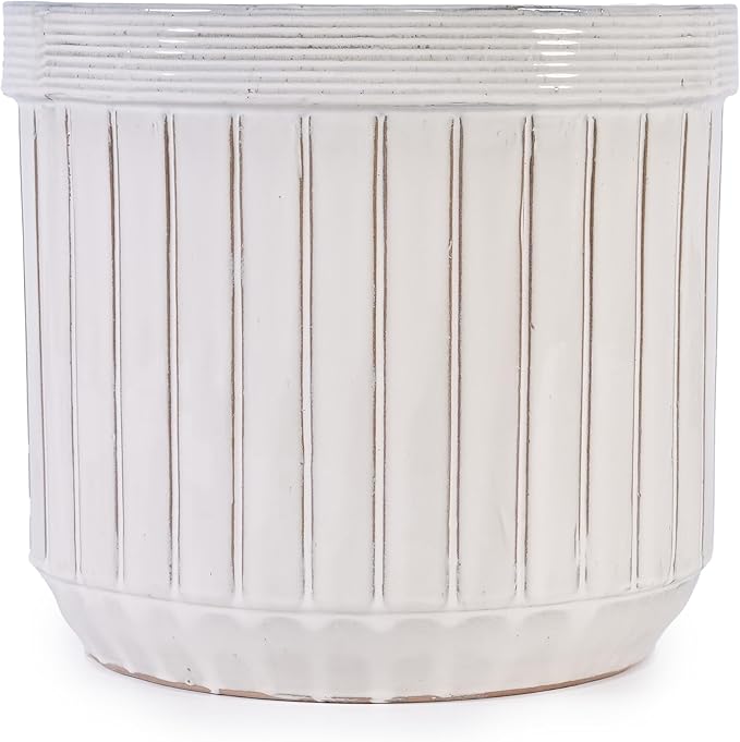 Handmade White Ceramic Planter Set of 4 681012 Inch Diameter Vertical Line Pattern for Succulents Cacti IndoorOutdoor Use on Windowsill Bookshelf Breathable Material