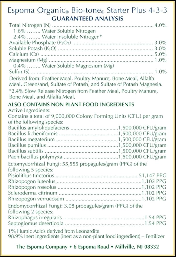 Espoma Organic Bio-Tone Starter Plus 4-3-3 Natural &amp Organic Starter Plant Food with Both Endo &amp Ecto Mycorrhizae 4 lb. Bag The Ultimate Starter Plant Food - Pack of 4