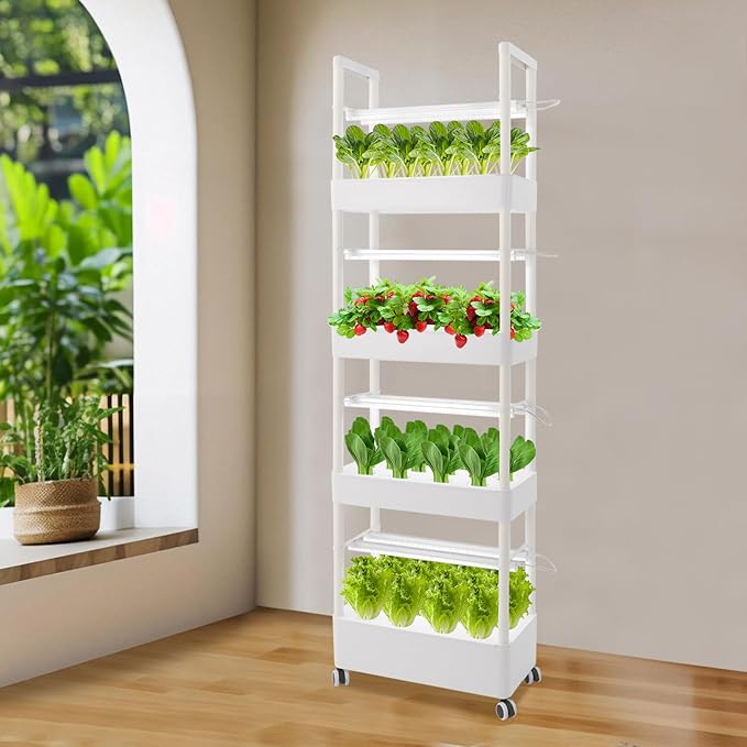 Hydroponics Growing System Kit with Grow Lights 56 Pods Vertical Hydroponic Garden Tower Plant Germination Indoor Gardening System for Herb Vegetable Fruit