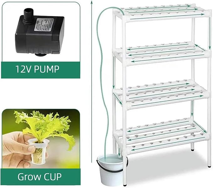 Hydroponic Grow Kit Hydroponics Growing System 3 Layers 108 Plant Sites Food-Grade PVC-U Pipes Hydroponic Planting Equipment with Water Pump Gift for Gardening Lover
