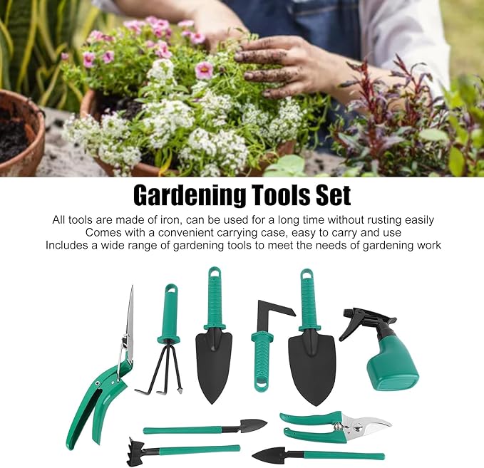 Tyenaza Gardening Garden Tool 10 Piece Set Scissors Spades Shovels Spray Cans Gardening Work Tools
