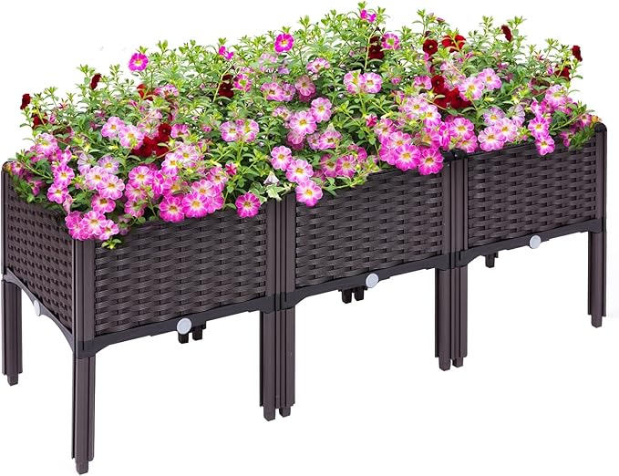 Kalolary 3 Sets Raised Garden Bed Elevated Garden Bed with Legs Patio Plant Boxes Vegetable Flowers Planting Raised Container for Indoor Outdoor Plant Fence Balcony Yard Gardening Supplies