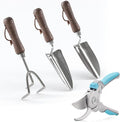 GOODSMANN Heavy Duty Garden Tools Stainless Steel Gardening Tools Set of 4 Includes Flower Garden Shovel Hand Trowel Weeding Cultivator with Wooden Handle and Garden Pruning Shears for Women/Men