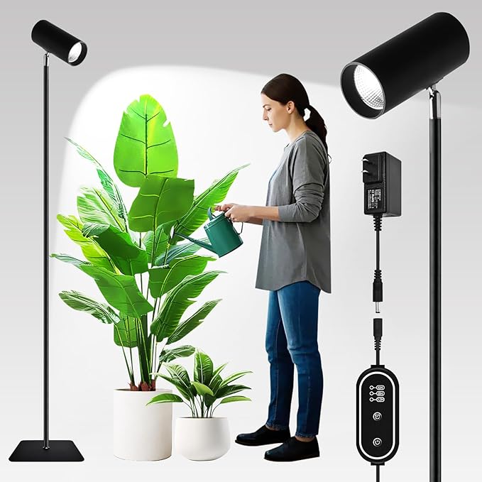 30W Full Spectrum Grow Light 5000LM High-CRI COB LED Floor Lamp with 6/8/12H Timer Adjustable Height (28-83) &amp Angle Grow Lights for Indoor Plants Succulents &amp Flowers (daylight 6000K)