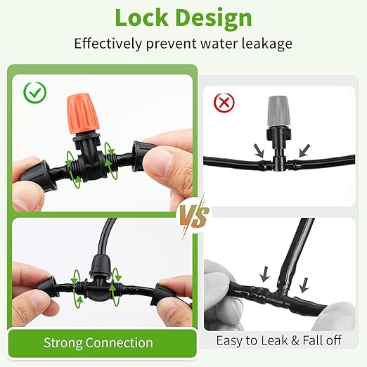 Locked - Connect Drip Irrigation Kit 98ft Garden Drip Irrigation System Automatic Micro Watering System with 4/7 inch Tubing Hose with Misting Nozzle Emitters for Garden Bed Patio Greenhouse