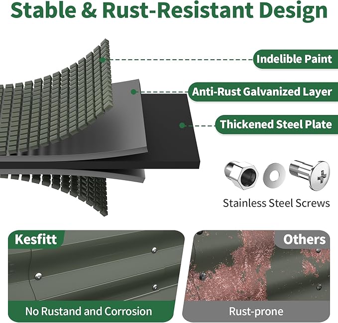 Kesfitt Raised Garden Bed 4x2x1 FT Galvanized Steel Metal Raised Garden Bed Oval Open-Bottom Design 12-Inch Deep for Outdoor Vegetable &amp Herb Gardening Volcanic Gray