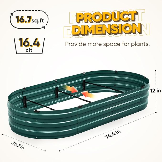 KING BIRD Raised Garden Bed Kit 2025 Upgraded Quick-Setup Galvanized Planter Garden Box Outdoor for Gardening Vegetables Flowers 74x36x12 in Green