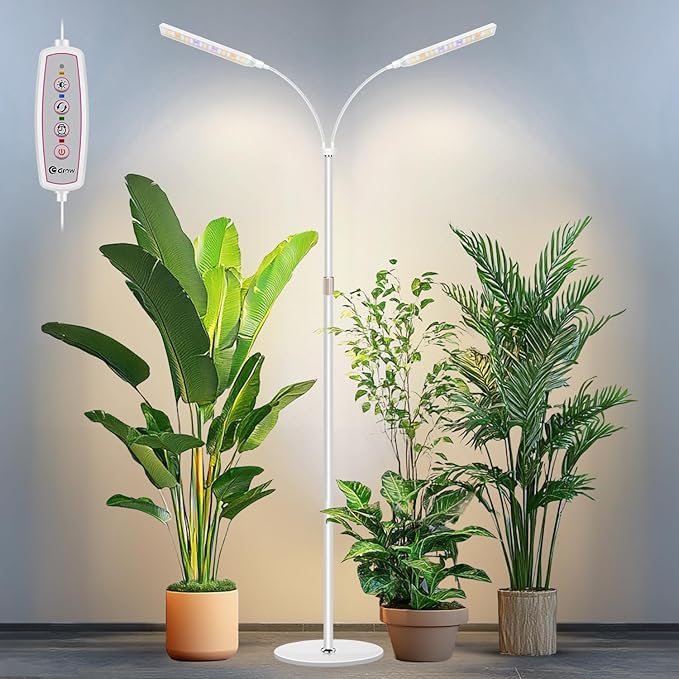 Grow Lights for Indoor Plants with Stand 2-Heads Full Specturm Plant Grow Light with 4/8/12/16H Timer 3 Color Modes 360° Flexible Gooseneck 24-68.7in Hight Adjustable Plant Growing Lamp