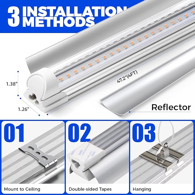 Barrina T8 LED Grow Light 4FT168W(4 x 42W) 1000W Equivalent Full Spectrum V-Shape with Reflector Combo Grow Lights for Indoor Plants Greenhouse 4-Pack