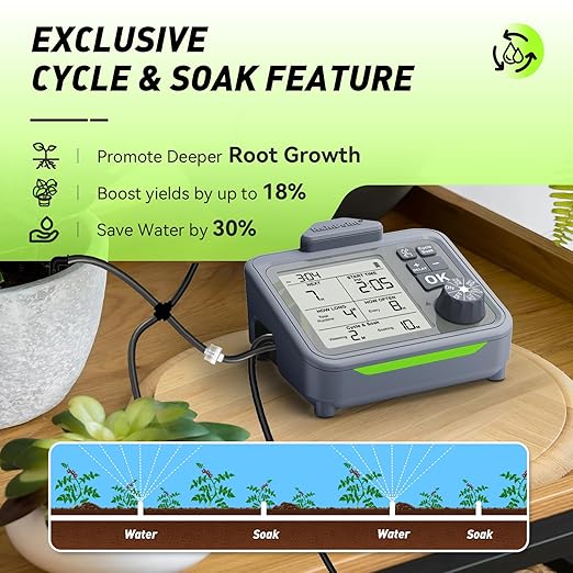 RAINPOINT Large Display Automatic Plant Waterer Indoor for Pot PlantsCycle &amp Soak Mode Vacation Self Watering Drip Irrigation System Device Kit Office Patio Greenhouse Grow Tent Water 10-15 Plant