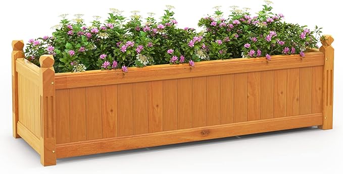 HAPPYGRILL Raised Garden Bed Elevated Planter Box with Drainage Holes Outdoor Wood Planter Container for Vegetables Flowers &amp Herbs Planter Raised Beds for Garden Patio Balcony