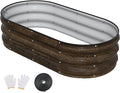 4x2x1FT Galvanized Raised Garden BedsRaised Garden Bed with Safety Edging and GlovesOval Metal Planter Box for Gardening Vegetables Flowers Herb-Classic Walnut