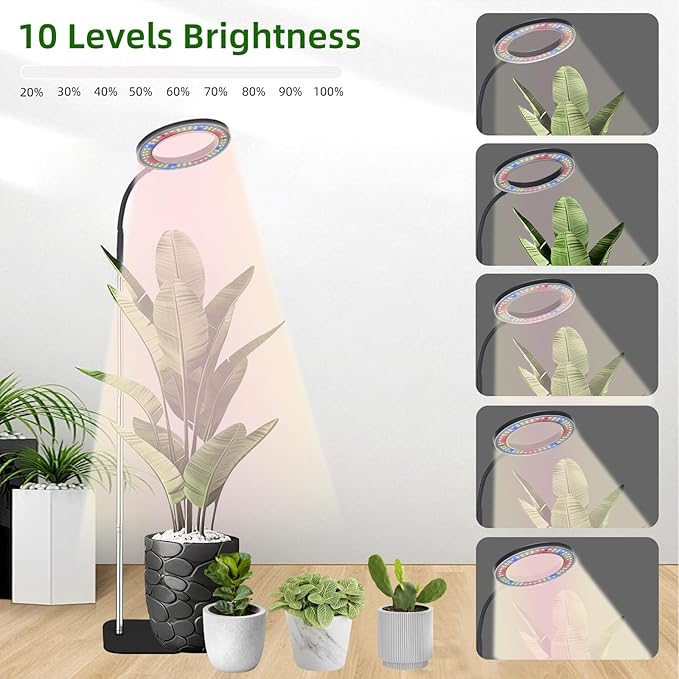 Full Spectrum LED Grow Light 84 LEDs with 3 Color Modes 67in Adjustable Gooseneck 360° Rotating Head Desktop Plant Light with Timer 10 Brightness Levels (Black)