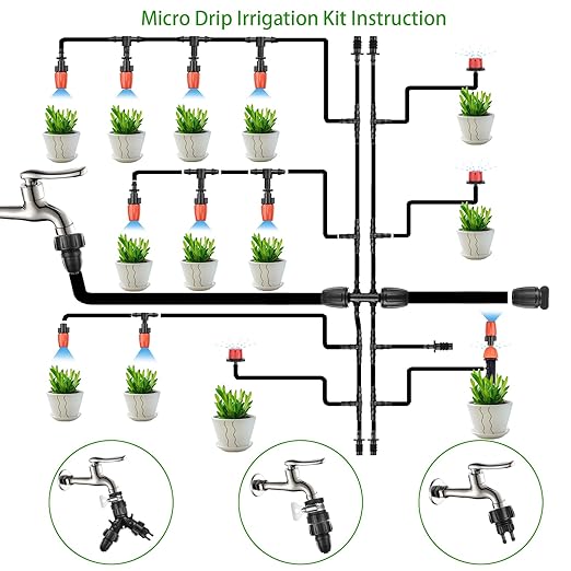 280 Pcs Drip Irrigation Kit 147FT Garden Watering System 1/2 1/4 in Distribution Tubing Hose Automatic Patio Misting System Micro Automatic Drip Irrigation for Plant Garden Greenhouse Patio Lawn