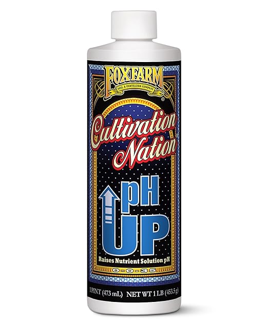 FoxFarm Cultivation Nation pH UP for Plants’ Nutrient Solutions - Formulated with Potassium Hydroxide for Adjustment - Ideal for Soil &amp Hydroponics Raises pH Levels of Nutrient Solution - 1 Pint