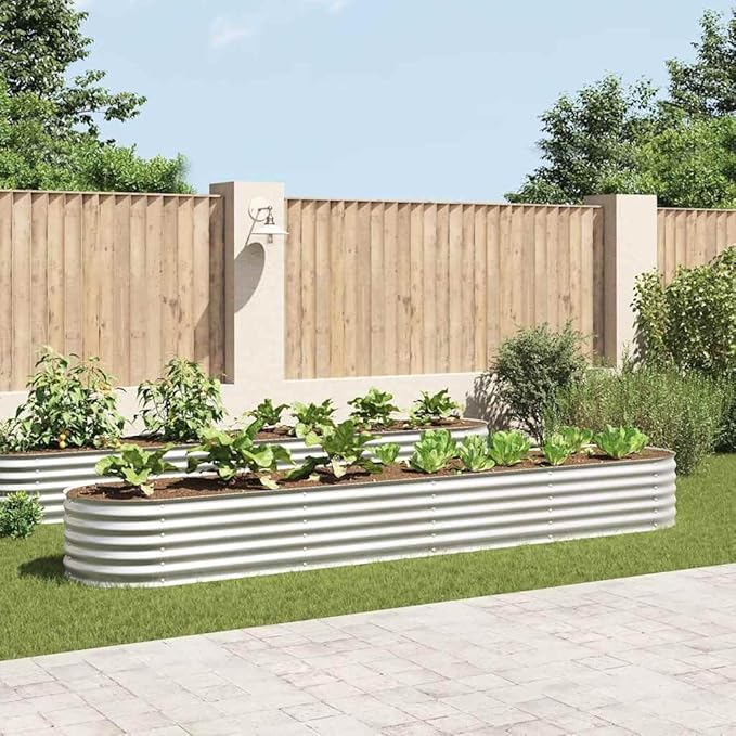 Large Galvanized Steel Raised Garden Bed 157.5 x 157.5 x 17.3 in Silver Rectangular Outdoor Planter Box Durable Metal Elevated Flower &amp Vegetable Bed for Patio Balcony Yard