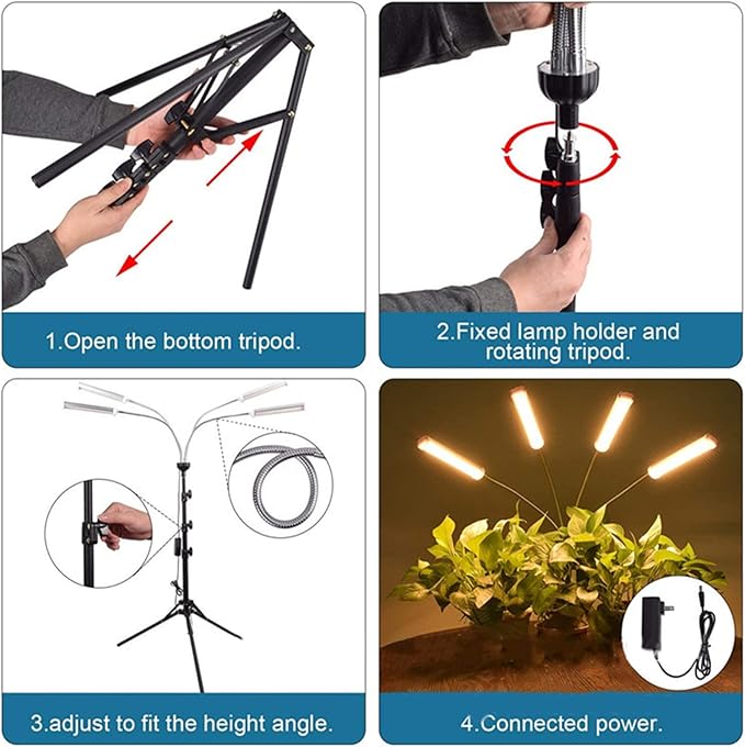 LED Grow Lights for Indoor Plants Grow Light with Adjustable Tripod 15-60in Stand Full Spectrum Plant Light with Timer for Seedlings-3 Switch Modes(3 Yellow)