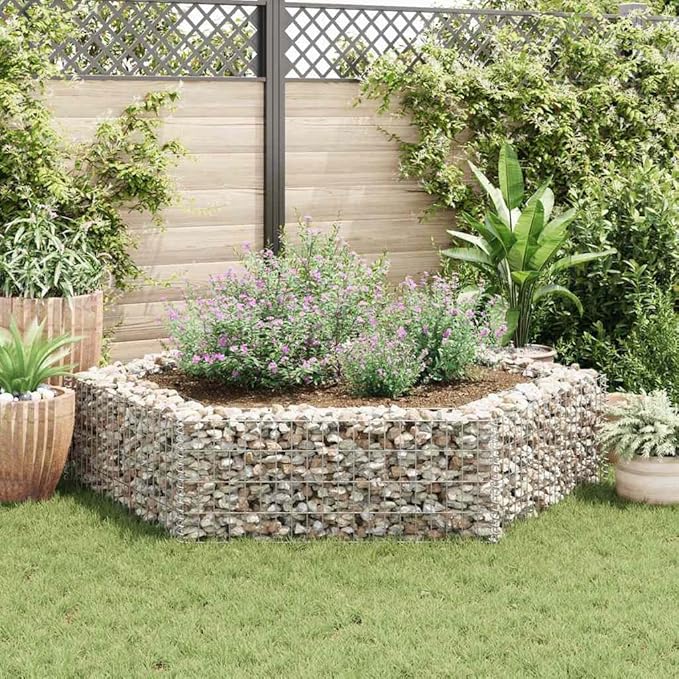 YAFF Silver Galvanized Steel Hexagonal Gabion Raised Bed Planter - Durable Outdoor Garden Feature 78.7x68x15.7 in Spacious &amp Versatile for Lush Plant Growth in Any Garden or Balcony