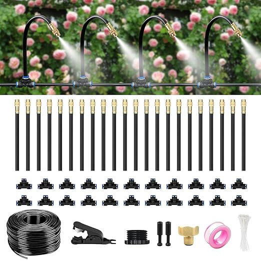 80FT Drip Irrigation System for Garden – Automatic Watering Kit with Solid Brass Metal Connectors 360° Bendable Tubing &amp22 Adjustable Nozzles for Greenhouse Lawn Yard &amp Plants