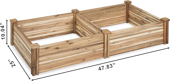 Durable Wooden Planter Box Outdoor – Natural Acacia Wood Raised Bed for Diverse Planting – Elevated Garden Box for Vegetables – Promotes Better Drainage – Sturdy Garden Bed (47x25x10 IN)