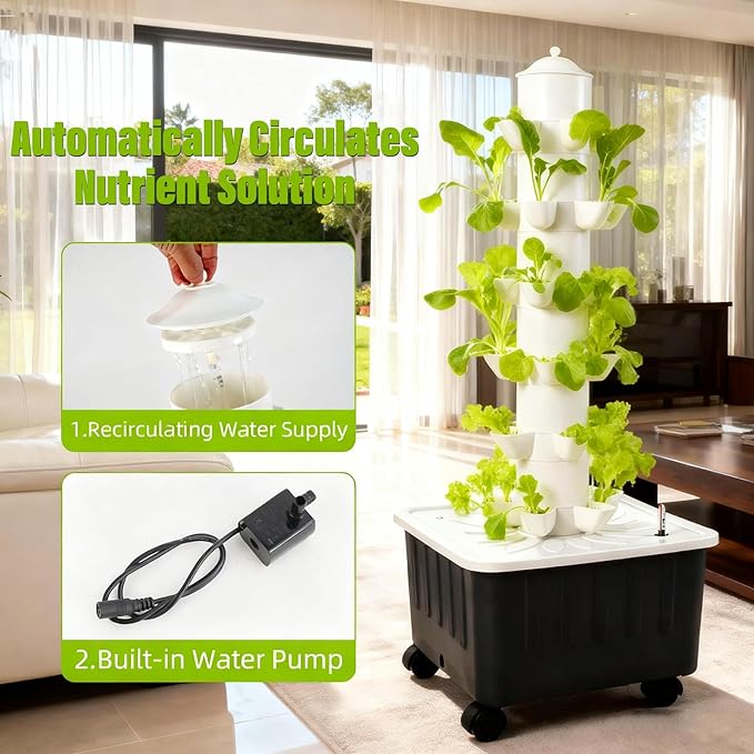Hydroponics Growing System Indoor Gardening System Hydroponic Tower with 30 Liter Capacity Mobile Water Tank for Home Balcony or Small Greenhouse Growing