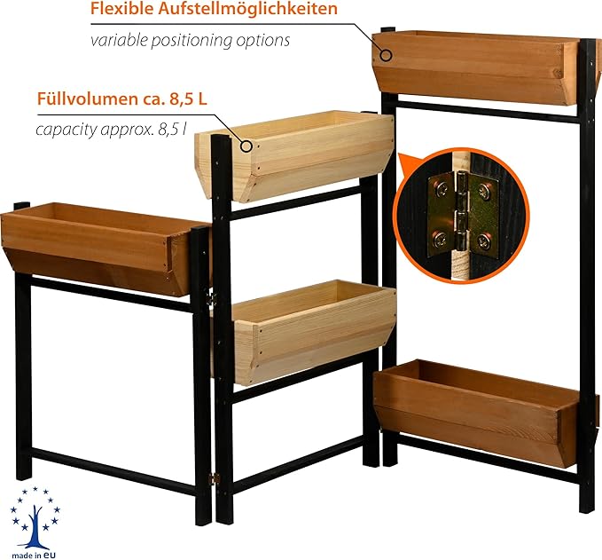 dobar® Flexi Vertical Bed with 5 Steps - Flexible Raised Bed Made of Pine Wood - Folding Flower Box Herb Bed - 165 x 18 x 105 cm - Black/Brown/Natural