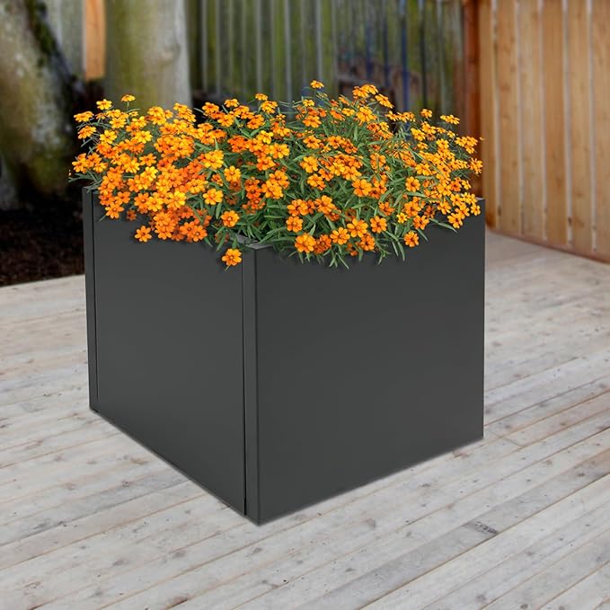 32x32x32in Raised Garden Bed Floor Standing Elevated Metal Planting Planter Boxes for Backyard Patio Balcony Garden Boxes Outdoor Raised with Gloves -Black