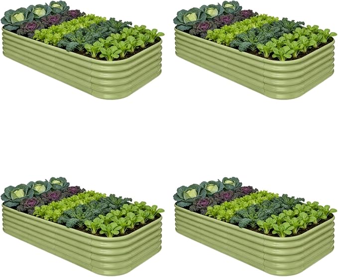 4-Pack Galvanized Raised Garden Bed 8x4x1.5 | 10x2x1.5 ft 18 Tall Metal Planter Boxes Outdoor for Herb Vegetable Modular Raised Flower Bed for Gardening with Zn-Al-Mg Coated - Moss Green