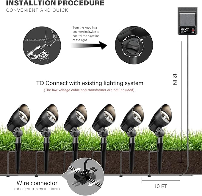 Outdoor Low Voltage Landscape Light Kit 11 Watt 300 Lumen 2700K Warm White LED Spotlights 12 Volt Flood Lights with Connector and Stake (1Pack)