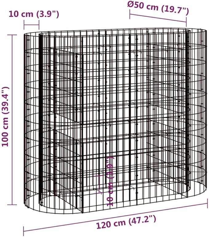 Gabion Raised Garden Bed Silver Galvanized Iron 47.2x19.7x39.4 Inch Durable Metal Outdoor Planter for Vegetables Flowers Herbs Patio Balcony