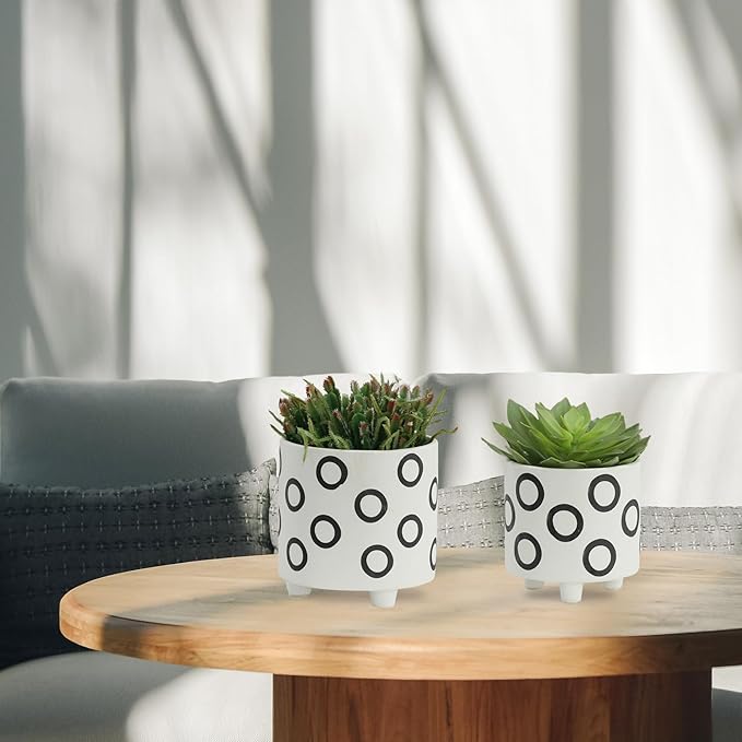 Generic S2 Footed Planter W Circles 68 Ivory Beige