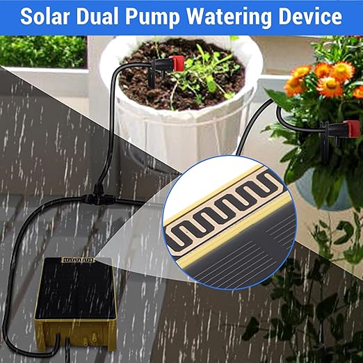 Professional Automatic Drip Irrigation Kits Solar Dual Pump Garden Plant Watering System Indoor Outdoor Watering Device Intelligent Timing Rainwater Sensing Drip Irrigation