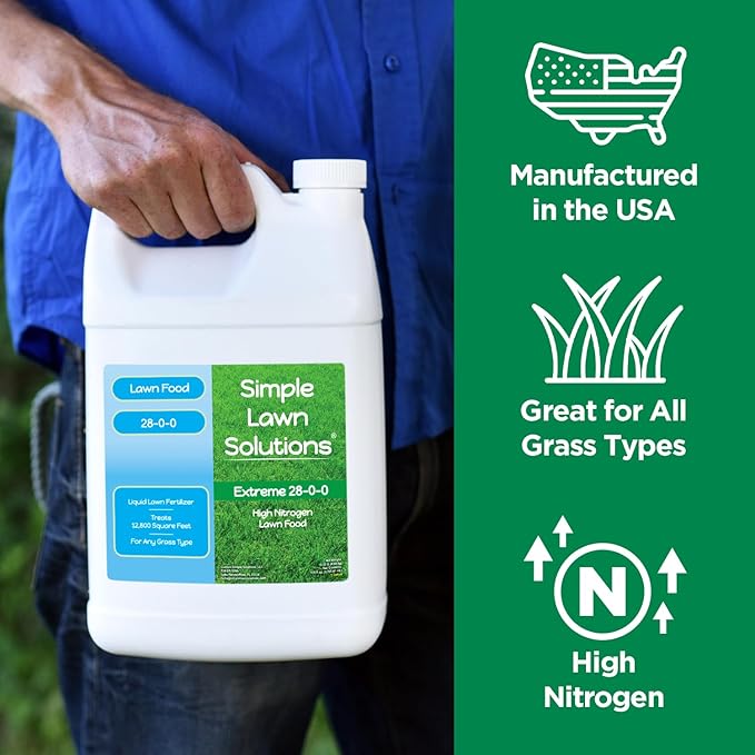 Maximum Green &amp Growth Fertilizer High Nitrogen 28-0-0 Lawn Food Liquid Fertilizer- Spring &amp Summer- Any Grass Type- Simple Lawn Solutions - Concentrated Quick &amp Slow Release Blend (1 Gall