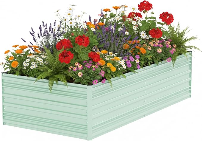 WORKPRO 7.5x4x2ft Outdoor Galvanized Raised Garden Bed Rust-Resistant Planter Raised Beds for Vegetable Flowers Herbs Light Green