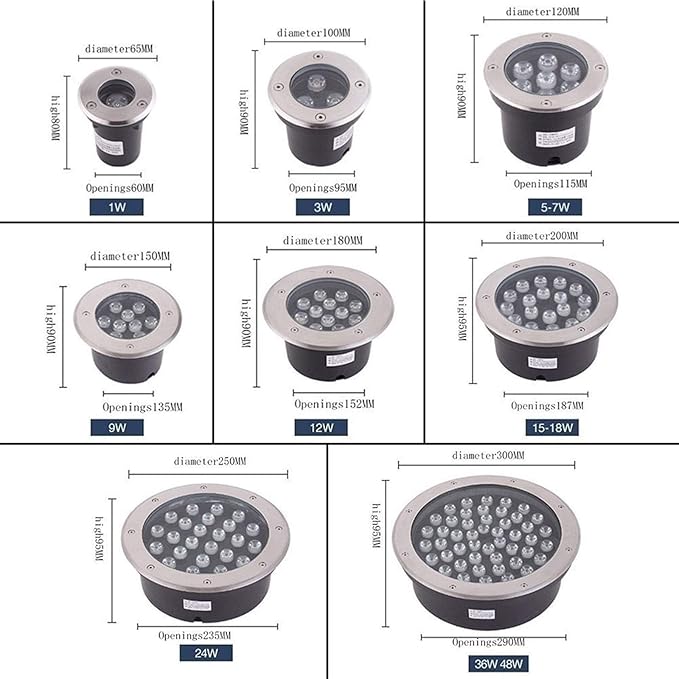 LED Ground Landscape Spotlights 85-265V IP67 Waterproof Recessed Garden Lights Round Embedded Outdoor Lighting (White 6W Yellow 24W)