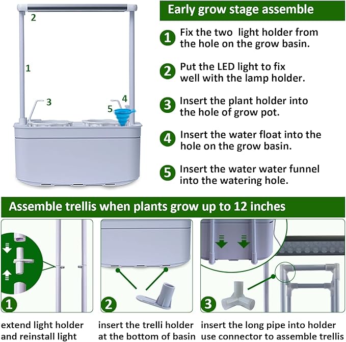 Hydroponics Growing System kit with TrellisSmart Hydroponic Gardening System with LED Grow Light Indoor Hydroponic Garden Herb Grow Kit for Short TomatoPepperCucumber (6200LC)