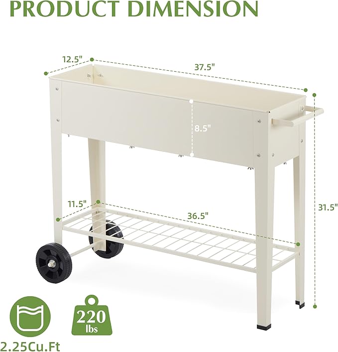 DDK Outdoor Heavy Duty Metal Raised Garden Bed with Legs (Milk White)