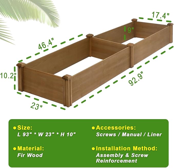 PetsCosset 8x2Ft Raised Garden Bed – Planter Box for Outdoor Plants Fir Wood Garden Beds for Vegetable Herb and Flower Cultivation – Easy Assemble