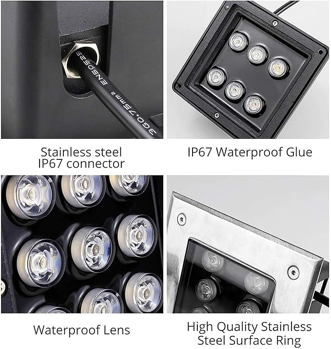 Square Landscape Lamp Recessed Outdoor Buried Lights 12V Low Pressure Stainless Steel Well Light IP67 Waterproof Round Garden LED Spotlight(White4w)