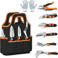 8 Piece Gardening Tools Set Garden Tool kit with Foldable Storage Bag Heavy Duty Garden Tool Set for Tilling Loosening Soil Weeding(B-8pcs-Orange)