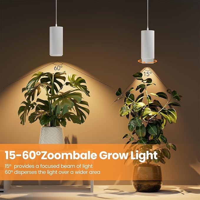 Zoomable Remote Pendant Grow Lights with Auto On/Off Timer 2X 30W Full Spectrum LED Plant Light 2700K-6000K Dimmable Plug in Hanging Lights for Indoor Plants 20FT Power Cord White 2PCS