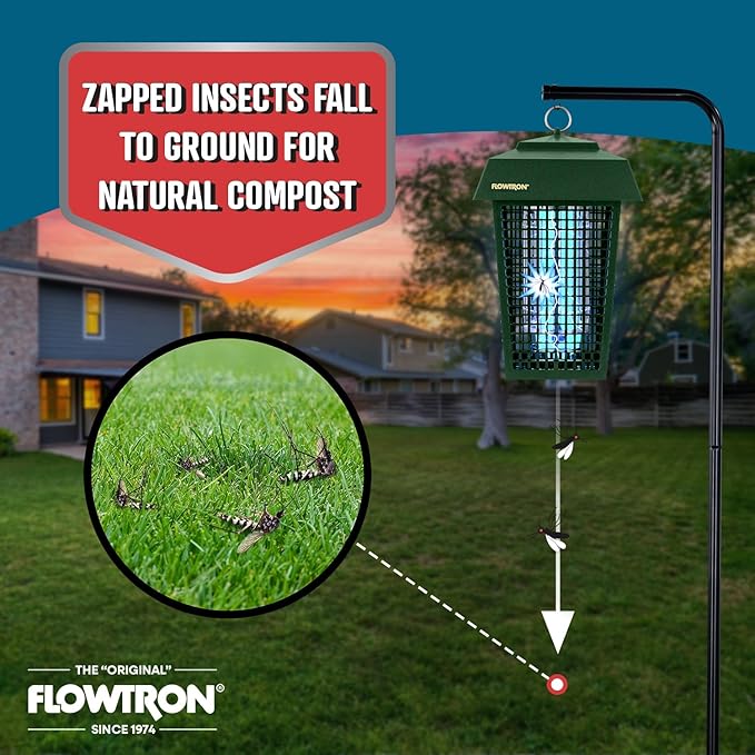Flowtron Bug Zapper 1 Acre of Outdoor Coverage with Powerful 40W Bulb &amp 5600V Instant Killing Grid Electric Insect Fly &amp Mosquito Zapper Made in The USA - Green Color