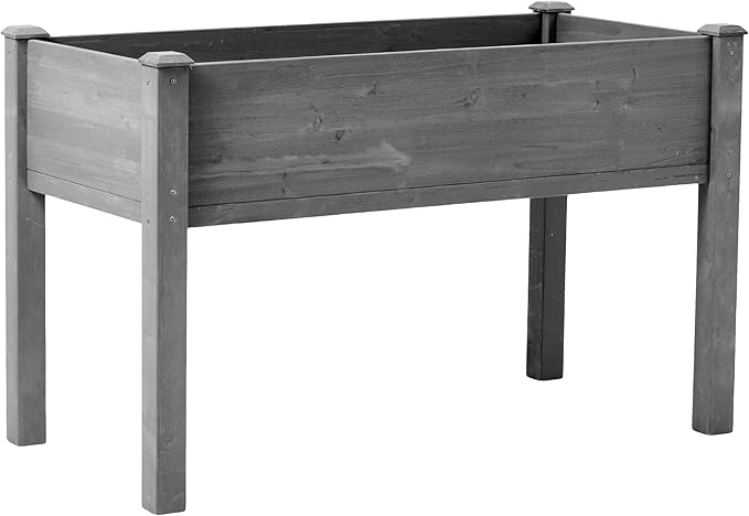 48 x 24 x 30 Inches Raised Garden Bed with Legs Elevated Wooden Planter Box for Outdoor Plants Garden Backyard Patio Balcony - 300lb CapacityGrey