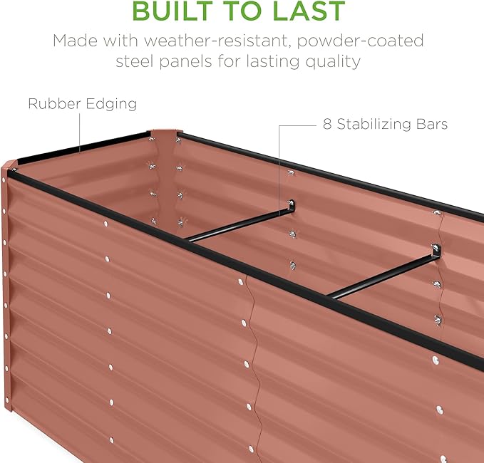 Best Choice Products 8x2x2ft Outdoor Metal Raised Garden Bed Rectangular Deep Root Planter Box for Vegetables Flowers Herbs and Succulents w/ 239 Gallon Capacity - Terracotta